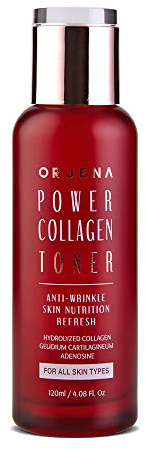 OJRN ORJENA Power Collagen Tonic - Anti-rynkor, hudnäring, uppfriskning, hydrolyserat kollagen, Gonidium Cartilagineum, Adenosin - för alla hudtyper, 120 ml Net Wt