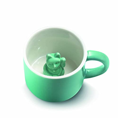 Donkey Products Tier Tasse Maneki Neko Tasse mit Katze Türkis aus Porzellan, 150 ml