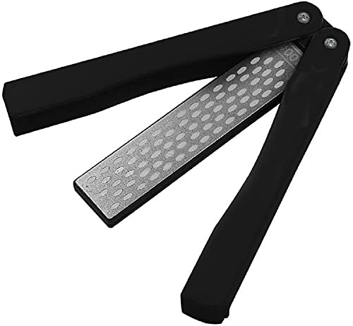 Namvo Aiguiseur de poche, pierre à aiguiser diamantée, pliable, grain 400/600, pierre à aiguiser double face, portable pour jardin, cuisine, camping en plein air