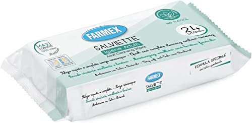 Farmex - Salviette Umidificate Igiene Intima - Salvietta Igienizzante Disinfettante Monouso, Dimensioni 20x30cm - Salviettina Intima Usa e Getta - 24 pezzi