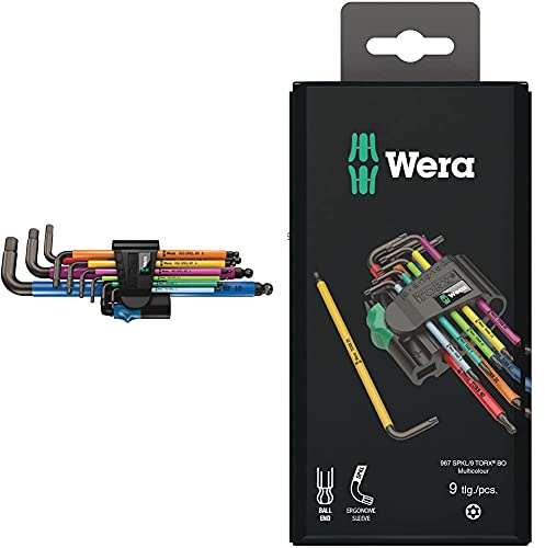 Wera 950 SPKL/9 SM HF Multicolour L-Key Set Metric BlackLaser with HOL & 967SPKL/9BO Multicolour TX-Key Set, TX8 - TX40, 9pc, 05073599001