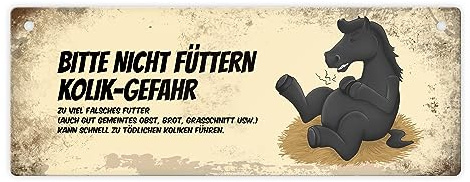 Bitte nicht füttern - Kolik-Gefahr Metallschild XL mit schwarzem Pferd Motiv