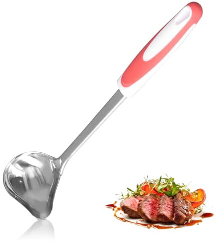 Mestolo per salse in acciaio inox, cucchiaio Saucier, mestolo per salse con manico lungo Mestolo per conserve portatile con bocca laterale e beccuccio in plastica Mestolo ovale per cucina, ristorante