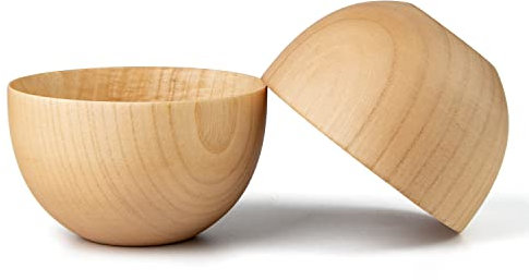Naturoom Handmade Wooden Cereal Bowls, Set of 2, Zen Style Rice & Miso Soup Bowls, Small Salad Bowl, Perfect for Snack, Nuts, Candy, Fruit, 5'' Diam x 3'' High Decorative Bowl (Natural-Large 2PCS)