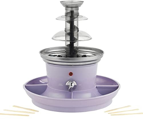 Petra PT3428PPVDEEU7 Fuente De Chocolate Eléctrica Con Effecto Cascada, Máquina De Sobremesa Fácil De Limpiar, Incluye 2 Bandejas Para Frutas Y 100 Brochetas De Bambú, 70-90 W, Lila Pastel