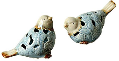 Gartenstatuen Gartenskulptur Kleine Vogelstatue, Liebesvogel Kleiner Vogel Keramik Tier Dekoration Home Garten Dekoration Dekoration 2 Stücke