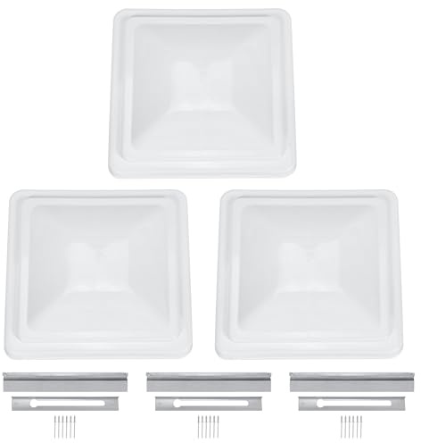 HECASA 3pcs 14 RV Roof Vent Cover Compatible with Ventline Previous to 2008 and Elixir Vents Starting 1994 PP Vent Lid Polycarbonate White
