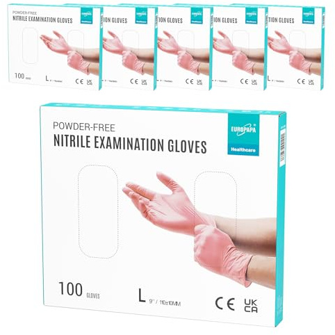 EUROPAPA® 500x Einweghandschuhe Nitrilhandschuhe puderfrei Untersuchungshandschuhe EN455 EN374 latexfrei Einmalhandschuhe Handschuhe in Gr. S, M, L & XL verfügbar (Pink, L)