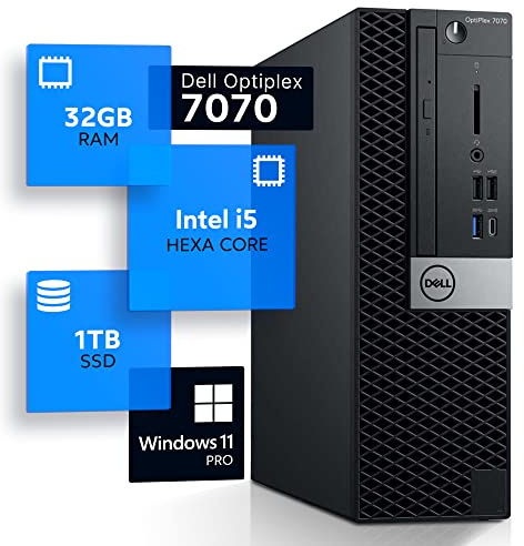 Dell Optiplex 7070 Desktop Computer | Hexa Core Intel i5 (3.2) | 32GB DDR4 RAM | 1TB SSD Solid State | Windows 11 Professional | Home or Office PC (Renewed), Black