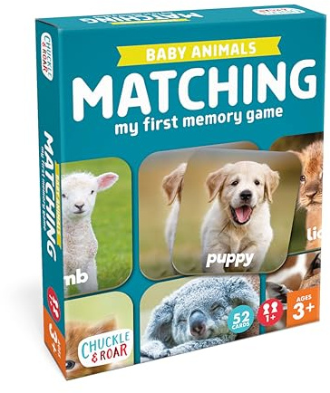 Chuckle & Roar Baby Animals Matching Memory Game for Kids Ages 3+ – Preschool Concentration Board Game for Toddlers, Cute Animal Learning Game