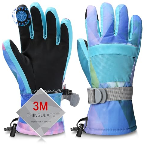 Odtmger Ski Gloves,Snow Gloves Waterproof Winter Warm Cold Weather Touchscreen Gloves for Parent& Child Kids Skiing,Snowboarding