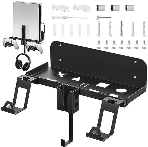 zerotop PS5 Wandhalterung PS5 Halterung Wand mit 2-in-1-Magnetladekabel für Playstation 5 Disc und Digitale, Wandhalterung Set für PS5 Controller mit abnehmbarem Controller Halter Kopfhörer Aufhänger