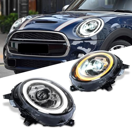 Archaic LED RGB Fari Anteriori compatibili con Mini F54 Clubman Cooper F55 F56 F57 F58 59 JCW 2014-2021,per alogeni OE modelli, luci anteriori con animazione RGB DRL, coppia