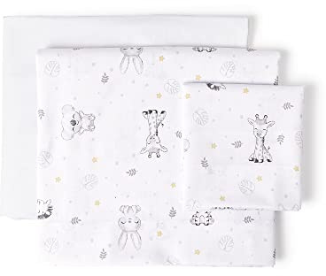 Juego de sábanas KOALA en blanco azul para Carro y Capazo de Bebé · 100% ALGODÓN · INTERBABY