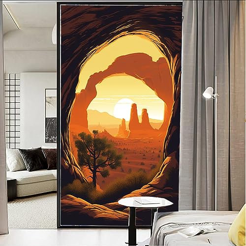 Valley Chamber Sichtschutzfolie für Fenster, schöne Landschaft, Sonne, Buntglas, Fensterabdeckung, statisch haftende Fensterfolie für Zuhause, Büro, Geschäfte, 80 x 140 cm (B x L)