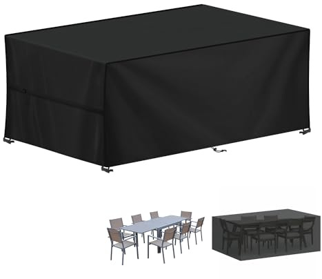 LAMUNI Trädgårdsbordsöverdrag 220x90x80cm Utomhus Bordsskydd Vattentätt Överdrag för trädgårdsbord 420D Oxfordtyg Skyddsöverdrag Utemöbler Vindtät Överdrag för Trädgårdsmöbler