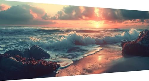 Sonnenuntergang Diamond Art Painting Landschaft Diamond Painting Bilder Erwachsene Basteln Eckige Steine Strass Stickerei Kreuzstich Kunst Handwerk Diamant Malerei Set für Haus Wanddekoration 75x30cm