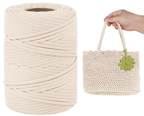 LEREATI Makramee Garn 3mm Elfenbeinweiß 90m Polyester Garn Wohnung Häkelgarn Polyestergarn Geflochten Polypropylen-Kordel für Tasche, Hut, Platzteller, Umhängetasche, Handtasche, Handwerk