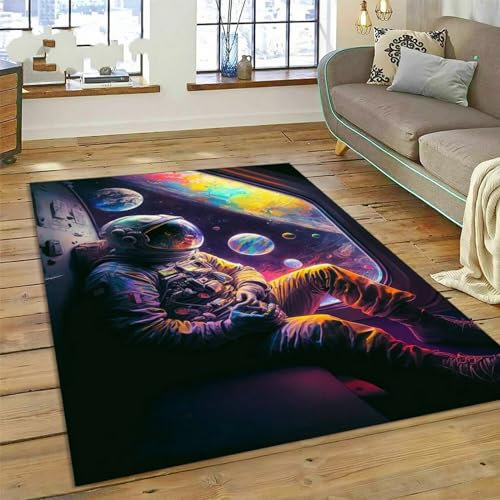 Kinderteppich Astronauten-Universum-Weltraum-Cartoon - Kurzflor Teppich Kinderzimmer Spielteppich Antiallergen Und Extra Weich - Babyzimmer Teppiche Für Junge Und Mädchen Babyteppich 100 X 150-9Z3S7T