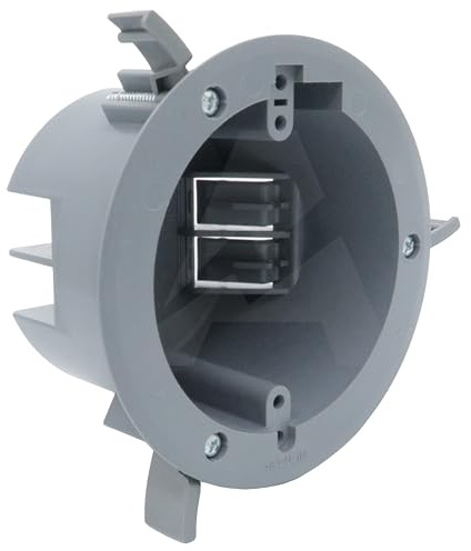 (Pack of 1) 4'' Old Work Round Electrical Box, One-Gang Grey PVC Junction Box, 18 Inch Capacity, Round Ceiling Remodel Box with Built-in Mounting Tabs, Three Mounting Wings, 2-Hour Fire Rated Walls