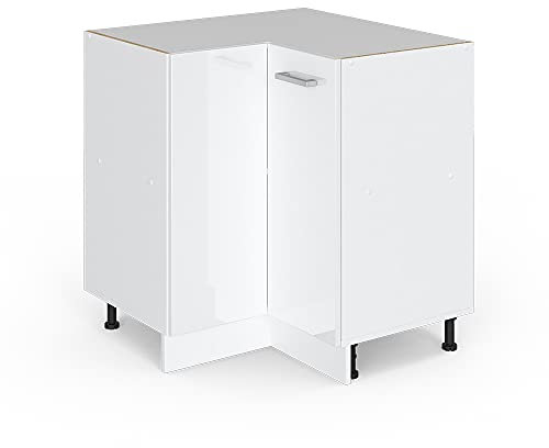 Vicco Eckunterschrank R-Line, Weiß Hochglanz/Weiß, 75.6 cm, AP Anthrazit