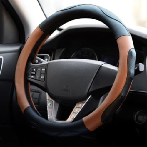 ZHSQXH Auto-Lenkradbezug aus Leder, Mikrofaser-Leder für BMW 1er E81 E82 E87 E88 F20 F21 F40 F52 116i M135i, weiche, rutschfeste, atmungsaktive Sport-Elastikband-Schutzhülle, braun-schwar
