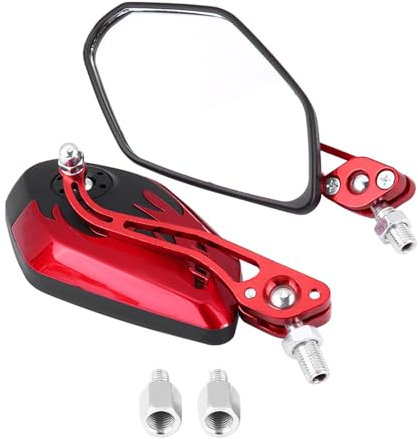 Sunicon 1 Paar Motorradspiegel, M8 M10 Universal Motorrad Roller Aluminium Flammenmuster Seitenrückspiegel (Rot)