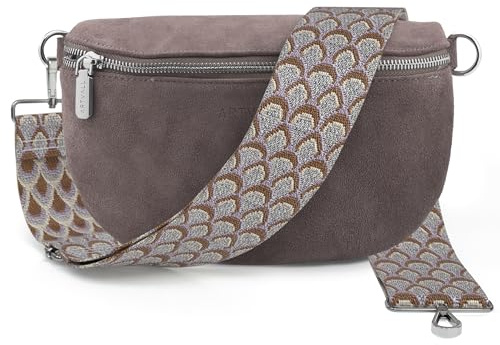 ARTVALL - Umhängetasche Wildleder Tasche Handtasche Velours Bauchtasche Klein mit Schultergurt Design Taschenband abnehmbar verstellbares Riemen Crossbody Bag Echt Ledertasche Damen mit Reißverschluss