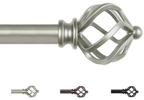 KAMANINA Barra de Cortina 80 a 148 cm, Plata Antigua Barra de Cortinas Extensible para Ventana con Remates de Twisted Cage Retorcida para Salón Dormitorio
