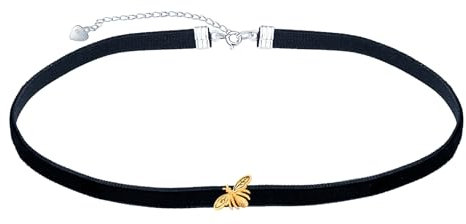 CPSLOVE Damen Bienen Halsreife Halskette 925 Silber Ketten mit Gold Anhänger für Mädchen Elegante Choker Ketten mit Schwarze Seil Kette