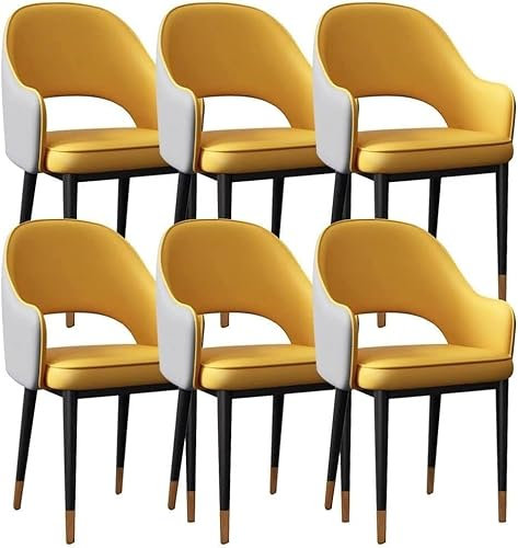 Künstliche Nappaleder-Küchen- und Esszimmerstühle, 6er-Set, ergonomische Armlehnen, Stühle, Rückenlehne, Sitz, stabile Metallbeine aus Karbonstahl, für Küche, Wohnzimmer, Lounge, Thekenstühl