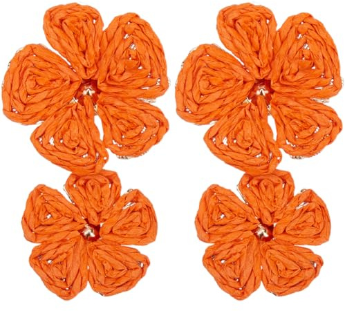 SOFPLATE Hängeohrringe Mit Raffia Blumen Orangefarbene Ohrstecker Blumen | Gänseblümchen Doppelte Bohemian Stil Mit Stroh Umwickelte Raffia Ohrringe Für Frauen Sommer Tropischer Strand Boho