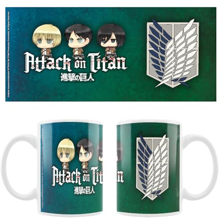 SAKAMI - Attacco dei Giganti - Eren, Mikasa & Armin - Stile Chibi - Tazza - 320 ml - Originale & Licenza