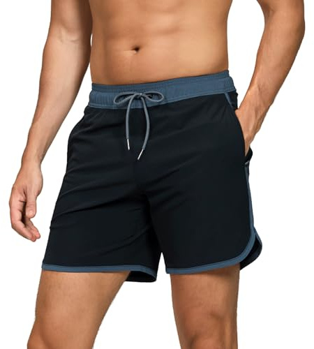 TMEOG Herr Badbyxor Badshorts Pool Surfing Snabbtorkande Boxershorts Hav Strand Baddräkt Vintage Badshorts med Fickor och Dragsko, Svart, 3XL