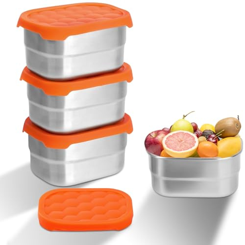 Piashow 230 ml Edelstahl Dose mit Deckel Silikon, Gefrierdosen Klein Snackbox Edelstahl Dose Gewürzbehälter, Auslaufsichere Snackbox Kinder, Kleine Dosen für Snacks Dips und Gewürze (3PCS)