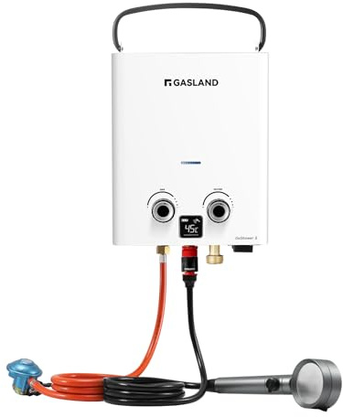 GASLAND GO Shower G5, 5L/min propano (37 mbar)/butano (28-30 mbar) Calentador de agua a gas para exteriores, calentador de agua GLP, ducha de agua caliente para camping