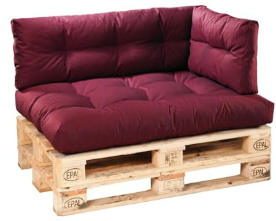 Traumnacht Outdoor Palettenauflagen 3er Set (Sitz + Rücken + Seitenteil), Palettenkissen für Palettenmöbel & Palettensofa, bequemes Gartenpolster, rot