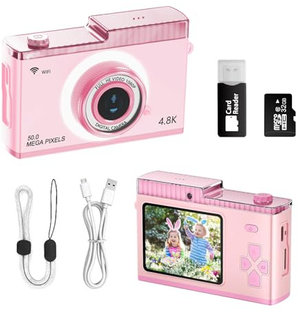 HEYMAO Kids Digital Camera,40MP & 4K HD Digital Camera,MP3,with 32GB TF Card,USB-C Charging,Selfie Kids Camera,Easy-to-Use Children's Camera,Toys for Ages 8-13 Years Old