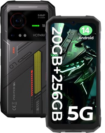 HOTWAV Hyper 7 Téléphone Portable Incassable 5G - 20Go+256Go/TF 2To, Batterie 10800mAh, 64MP+32MP Caméra, Écran 6.6FHD+ Smartphone Incassable, Android 14 Telephone, Dual SIM/NFC/Face ID/OTG/GPS-Noir