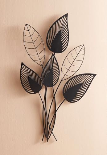 Dekoleidenschaft 3D Wandbild Blätter aus Metall, schwarz, 55 x 84 cm, Wanddeko, Wandschmuck, Metallbild