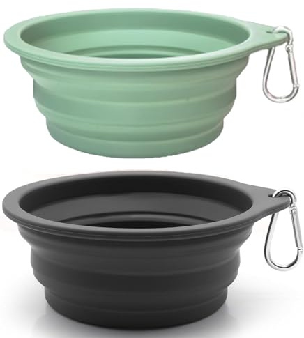 Werwing Faltbarer Futternapf aus Silikon, BPA-frei, für Reisen, faltbar, auslaufsicher, doppelter Futter- und Wassernapf für Wandern, Camping und tägliche Abenteuer, 2 Stück
