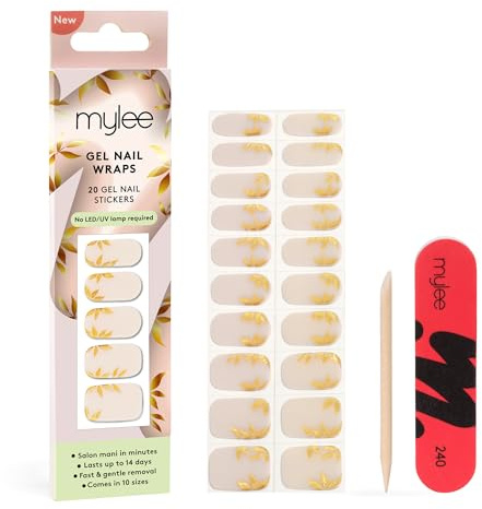 Mylee Gel Nail Wraps [Golden Era] - 20 Pre-Cured Gel Stickers | Instant Mani, No Lamp Needed, Chip-Resistant, Glossy Finish, Lasts Up to 14 Days – Easy to Apply