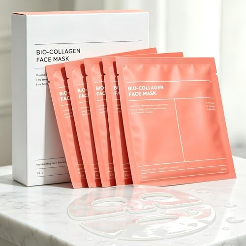 Bio Collagen Mask, Biocolágeno Máscara Facial Profunda, Máscara Facial de Colágeno Durante la Noche, Elevación y Referencia, Hidratación Profunda, Arrugas Reductores, Poros Encogidos, 5 pcs