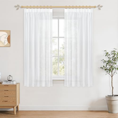 CUTEWIND Vorhang Transparent Weiß für Schienensystem 145X140cm (HxB) 2er Set Gardinen Weiss Halbtransparent Kurz Vorhang Boho Weiß, Ideal für Schlafzimmer, Wohnzimmer, Küche und Kinderzimmer