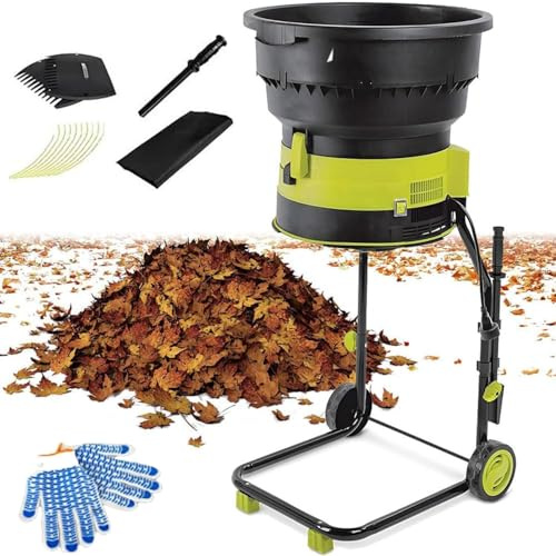 Drmoxin Trituratore Elettrico per Foglie da Giardino, Trituratore Portatile Senza Lame con Ruote, Trituratori E Cippatori da 8000 Giri/Min con Sacco di Raccolta, Diametro Imbuto 54 Cm