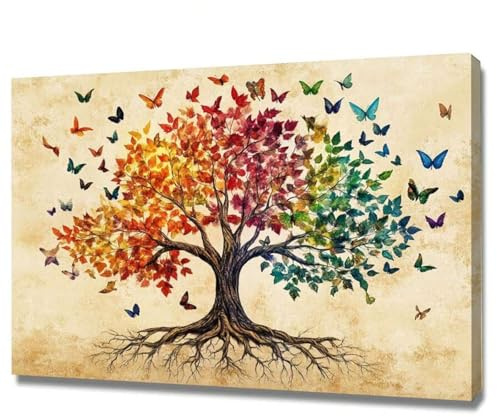 XBTYKPB Wandkunst, Baum des Lebens, Leinwanddrucke, Baum, Vintage, Blumenbaum, Gemälde, Bild, gedrucktes Poster, Gemälde auf Leinwand, 70 x 100 cm, rahmenlos