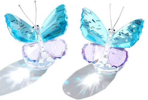 Arikyrist 7cm Set of 2 Crystal Butterfly Figurine Ornament Gifts for Women | Set of 2 Handmade Blue and Purple Crystal Butterfly Figurines Ornaments Gifts for Women on Birthday Christmas Anniversary