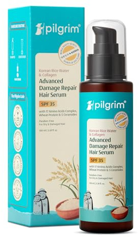 Pilgrim Korean Rice Water & Collagen Advanced Damage Repair Hair Serum SPF 35 with 17 Amino Acids Complex, Wheat Protein & 5 Ceramides 100ml