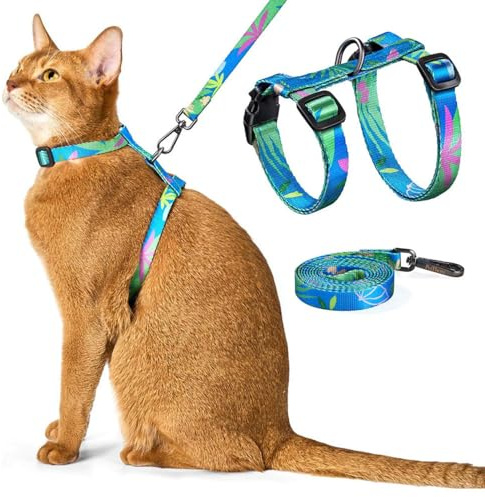 XFSRG Katzengeschirr mit Leine Ausbruchsicher Verstellbar Katzen Geschirr Set Katzenversorgungen für Kleine Mittelgroße & Große Katzen (Grün)