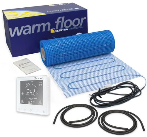 Elektra 200W/m2 Electric Underfloor Heating Mat Kit - 1m2 with White ELR30 WiFi Thermostat